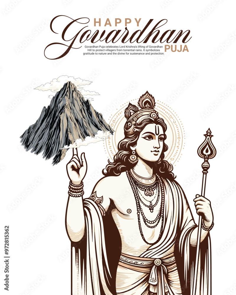 Fototapeta premium Happy Govardhan puja with loard krishna social media post banner template