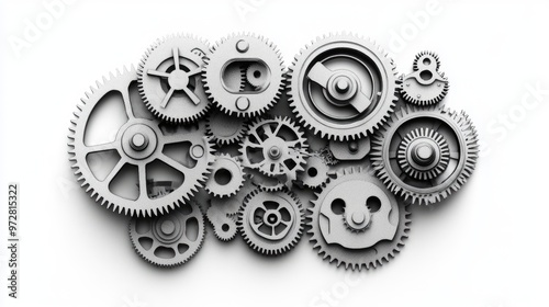 Intricate arrangement of gears, highlighting mechanical design concepts,illustrator 3D  photo