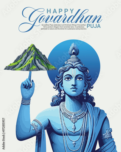 Happy Govardhan puja with loard krishna social media post banner template