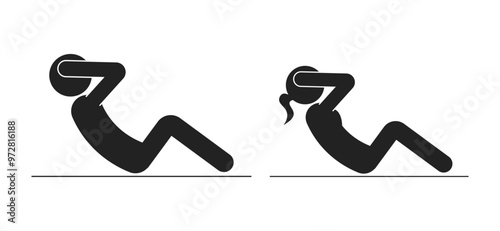 Isolated sport pictogram, man sit up, abdominal core workshop sign