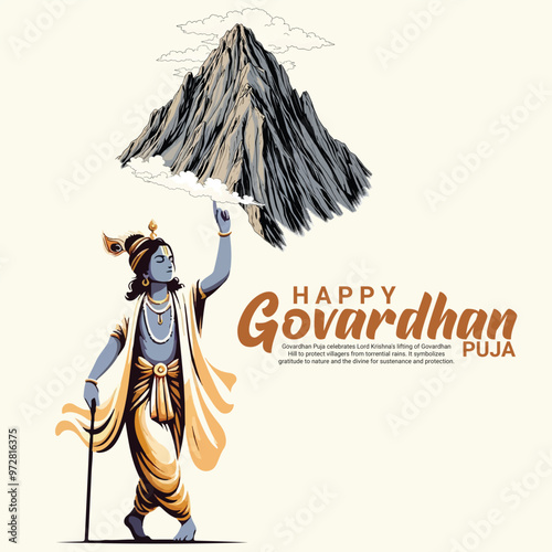 Happy Govardhan puja with loard krishna social media post banner template