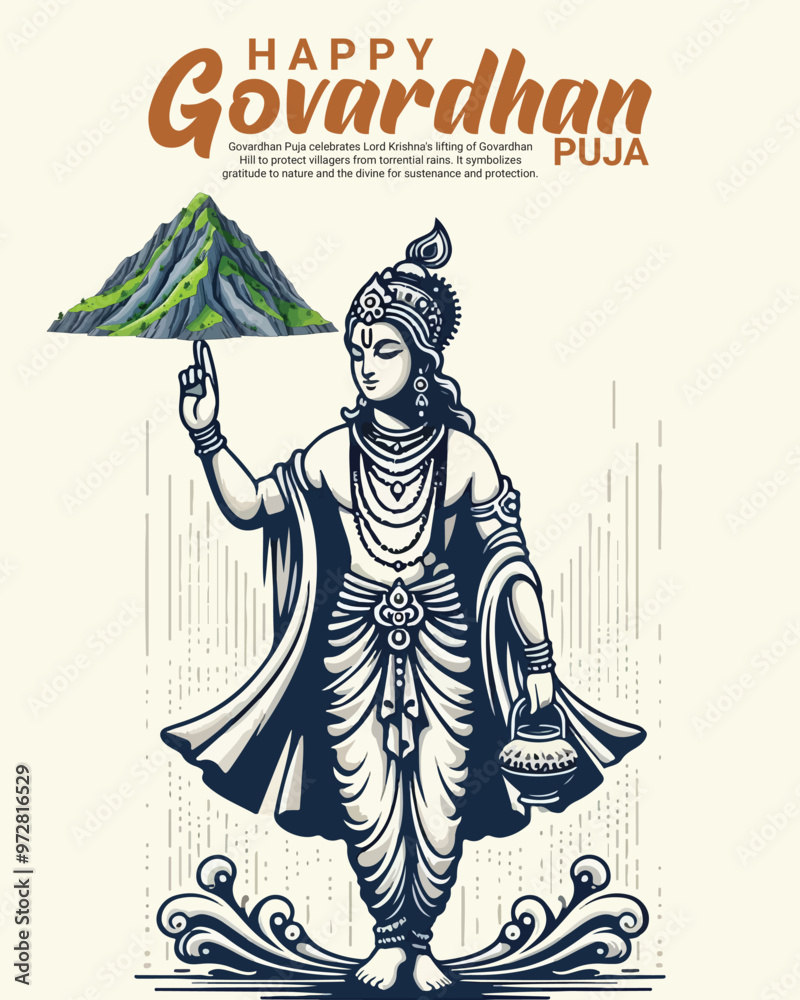 Happy Govardhan puja with loard krishna social media post banner template Happy Govardhan puja with loard krishna social media post banner template