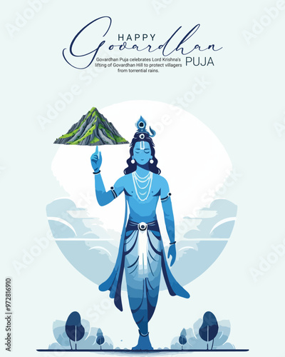 Happy Govardhan puja with loard krishna social media post banner template photo