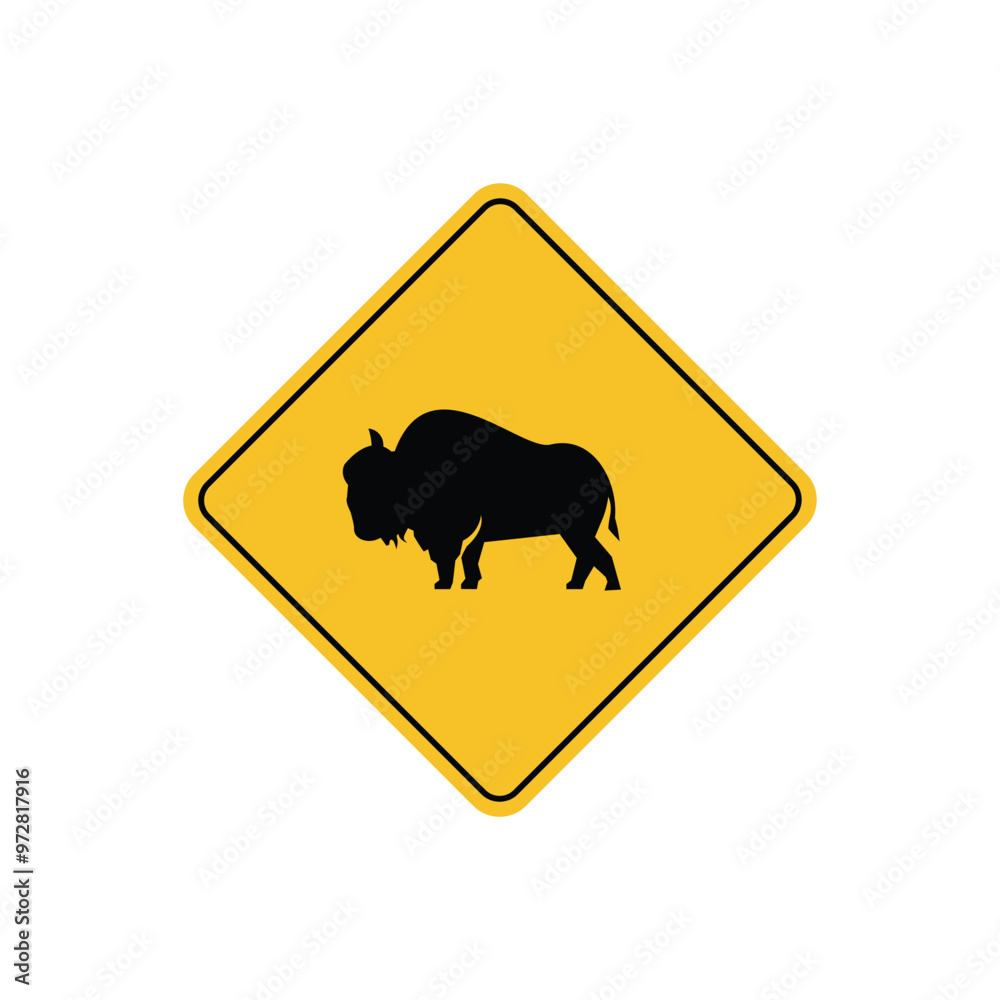 road sign icon, bison crossing road on yellow rhombus. board.suitable for poster use and web icon
road sign icon, bison crossing road on yellow rhombus. board.suitable for poster use and web icon