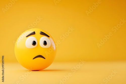 Confounded Face emoji on yellow background, copy space, 3D rendering