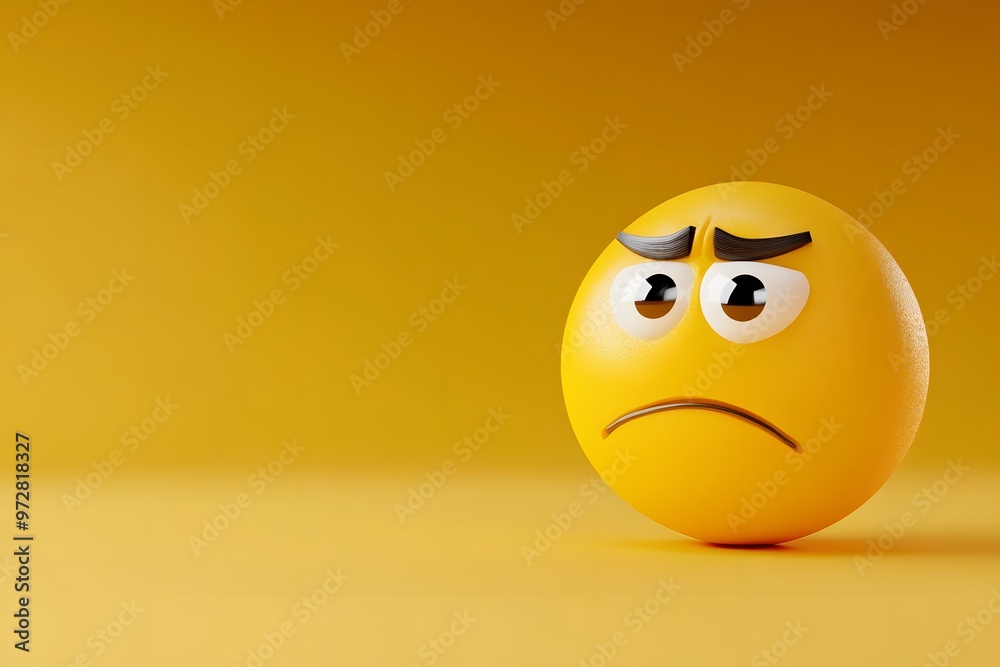 Pensive Face emoji on yellow background, copy space, 3D rendering Pensive Face emoji on yellow background, copy space, 3D rendering