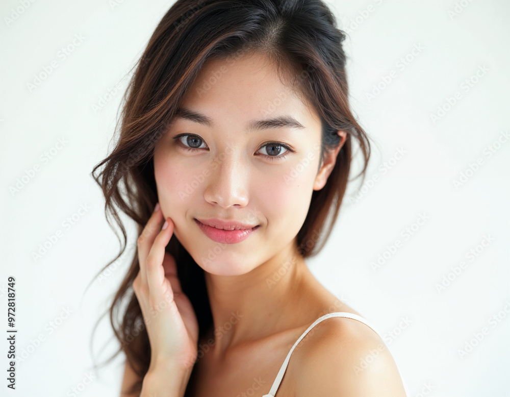 Beauty portrait of a young Asian woman in natural light against a plain white background.
Beauty portrait of a young Asian woman in natural light against a plain white background.