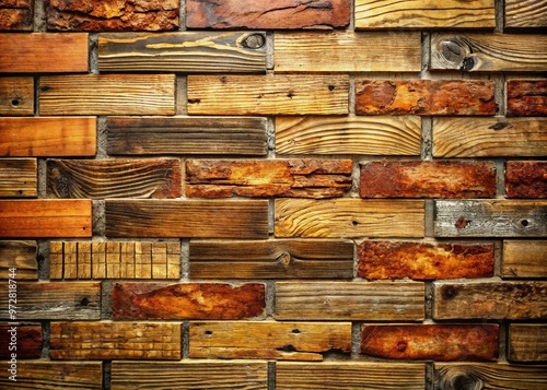 Warm distressed wood and crackled brick mix with industrial chic tone photo