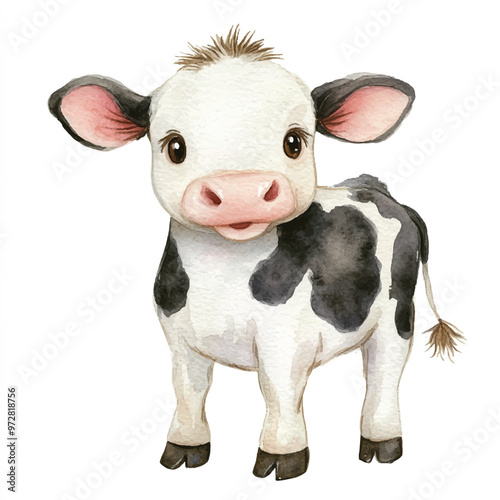 cute cow watercolor clipart illustration isolated