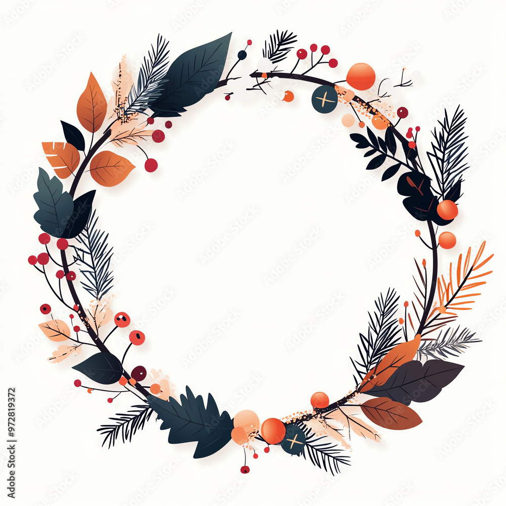 Naklejka premium A beautiful decorative wreath made of colorful leaves and berries, perfect for seasonal events and celebrations.