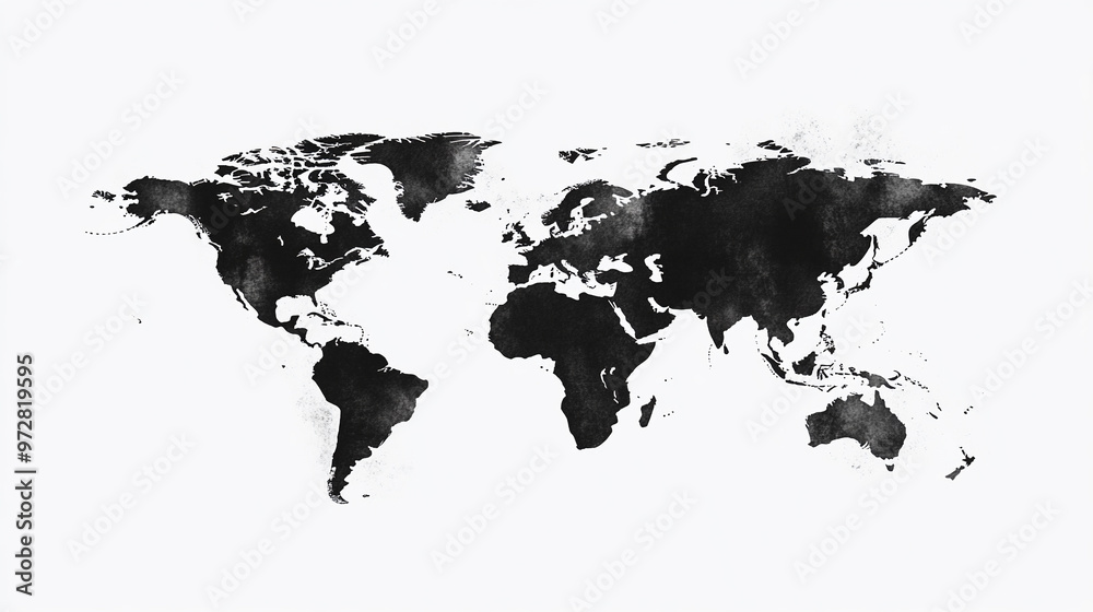 Illustrated black world map on white background. Illustrated black world map on white background.