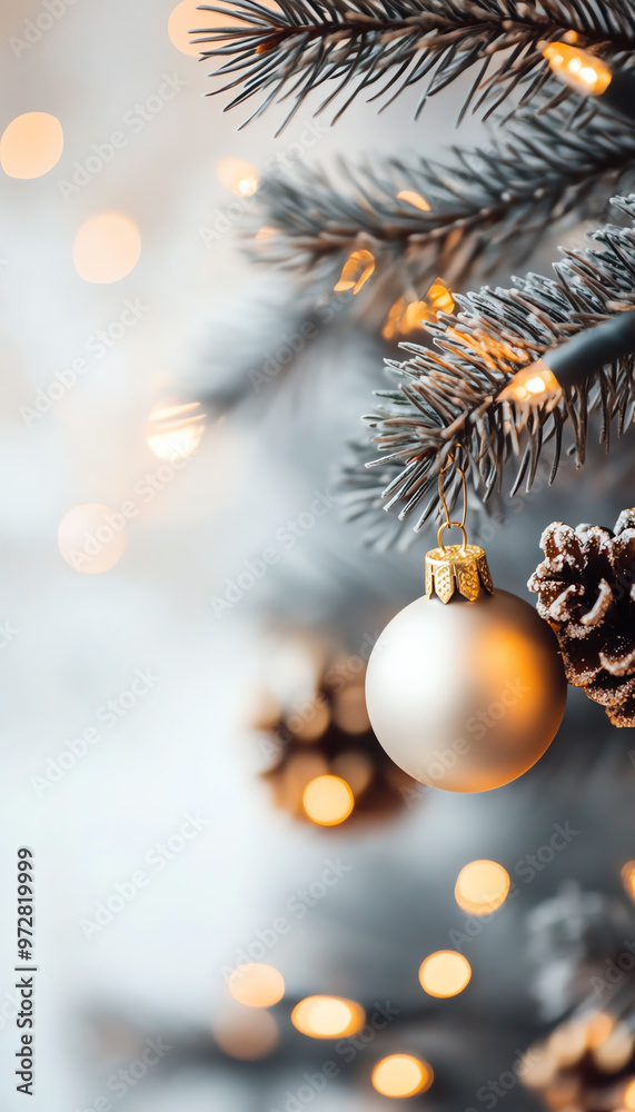A close-up view of a beautifully decorated Christmas tree with sparkling lights and elegant ornaments for festive cheer. A close-up view of a beautifully decorated Christmas tree with sparkling lights and elegant ornaments for festive cheer.