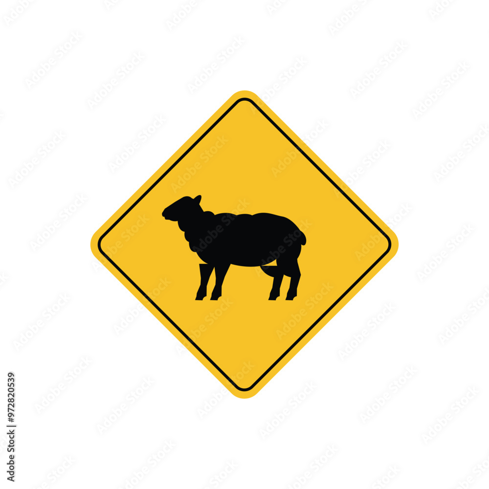 road sign icon, sheep crossing road on yellow rhombus. board.suitable for poster use and web icon road sign icon, sheep crossing road on yellow rhombus. board.suitable for poster use and web icon