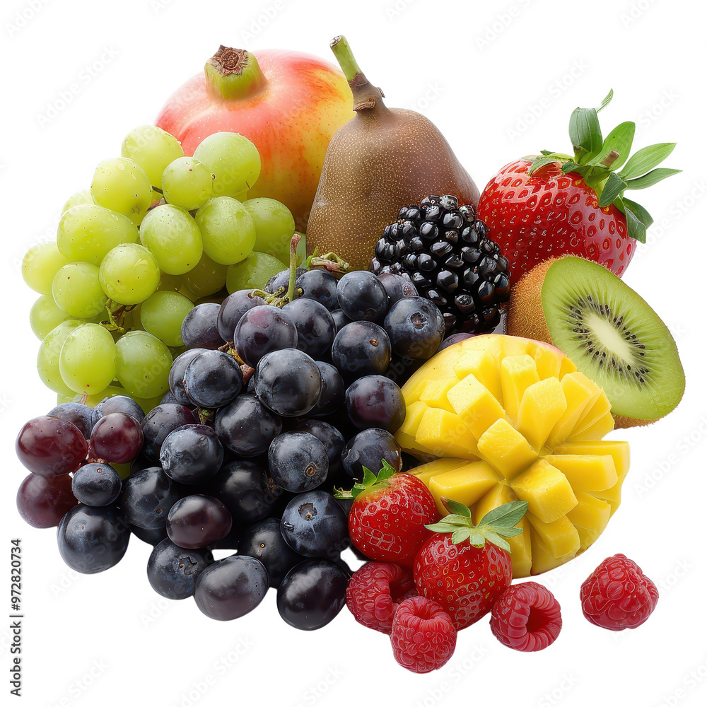 Fresh Fruit Mix Grapes Mango Kiwi Pomegranate Berries Healthy Eating Fresh Fruit Mix Grapes Mango Kiwi Pomegranate Berries Healthy Eating