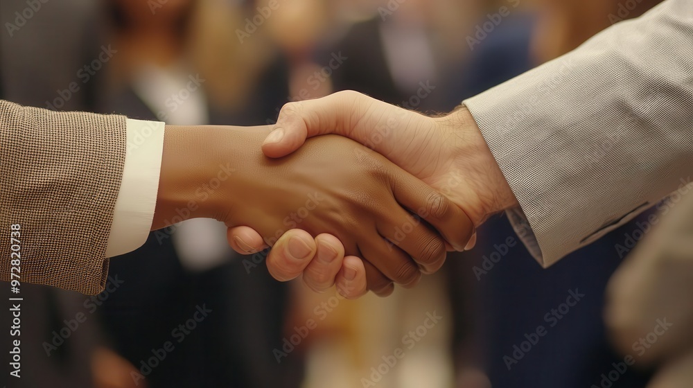dynamic handshake closeup at networking event diverse hands strong grip professional attire glimpsed background suggests bustling conference setting dynamic handshake closeup at networking event diverse hands strong grip professional attire glimpsed background suggests bustling conference setting