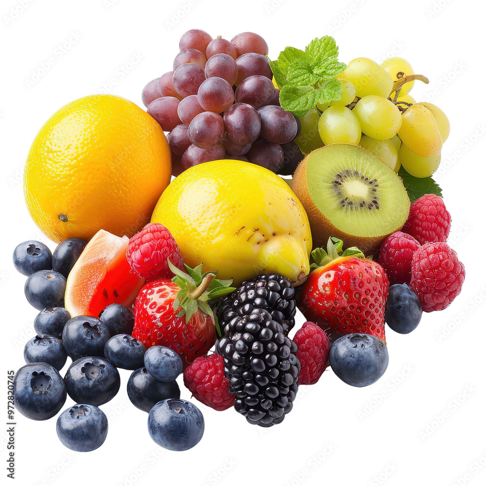 Fresh Fruit Mix Berries Grapes Kiwi Lemon and Orange Fresh Fruit Mix Berries Grapes Kiwi Lemon and Orange