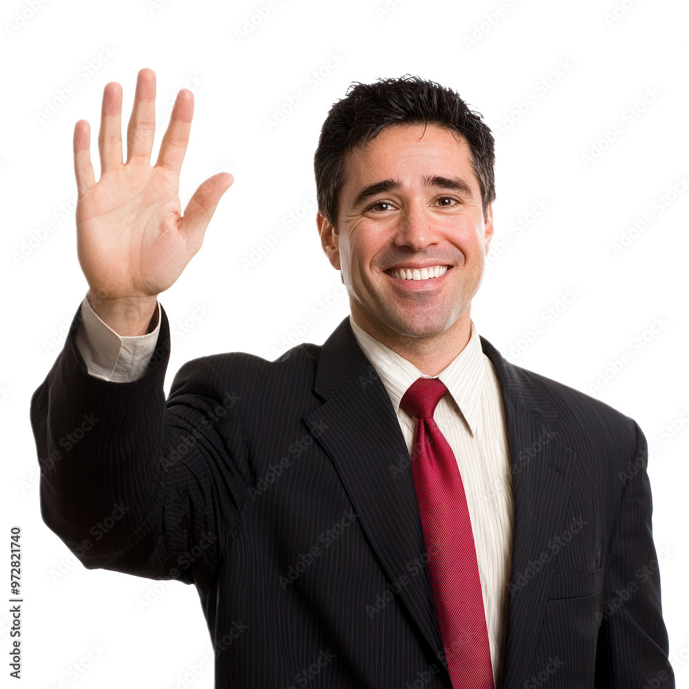 A politician waving to an unseen crowd with a warm, charismatic smile. isolated on transparency background A politician waving to an unseen crowd with a warm, charismatic smile. isolated on transparency background