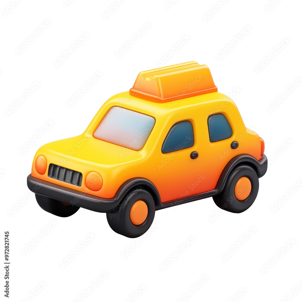 Fototapeta premium 3D Taxi Icon in Yellow to Orange Gradient on White Background