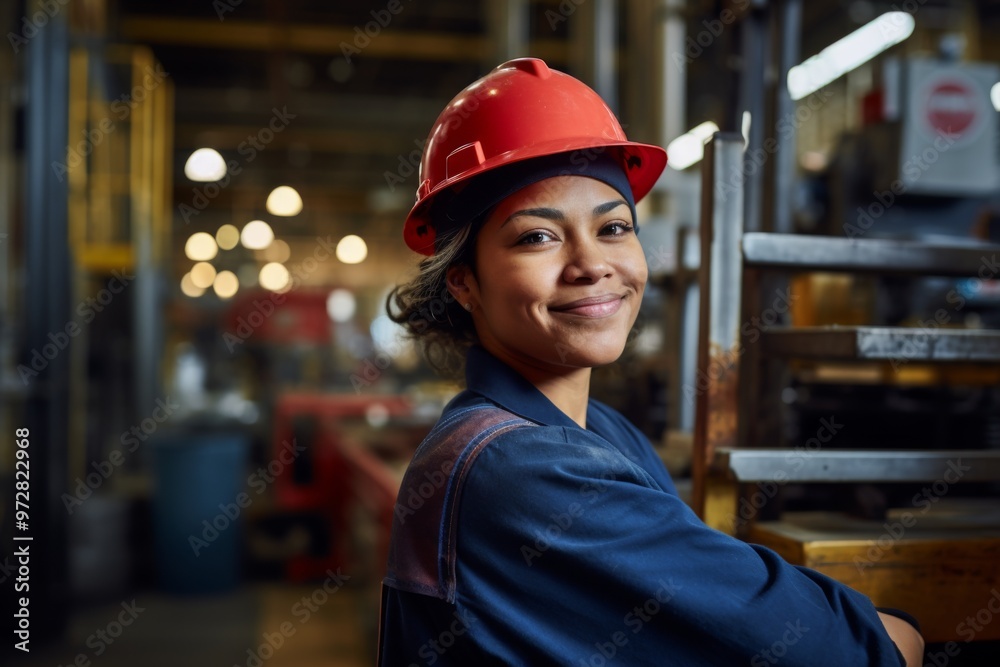 Portrait of a woman working in industrial factory