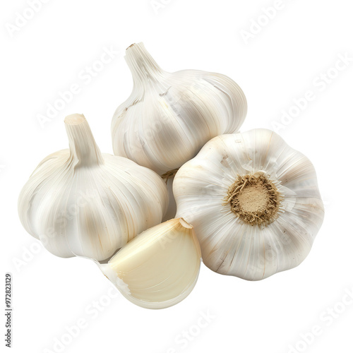 Fresh garlic bulbs isolated transparent background