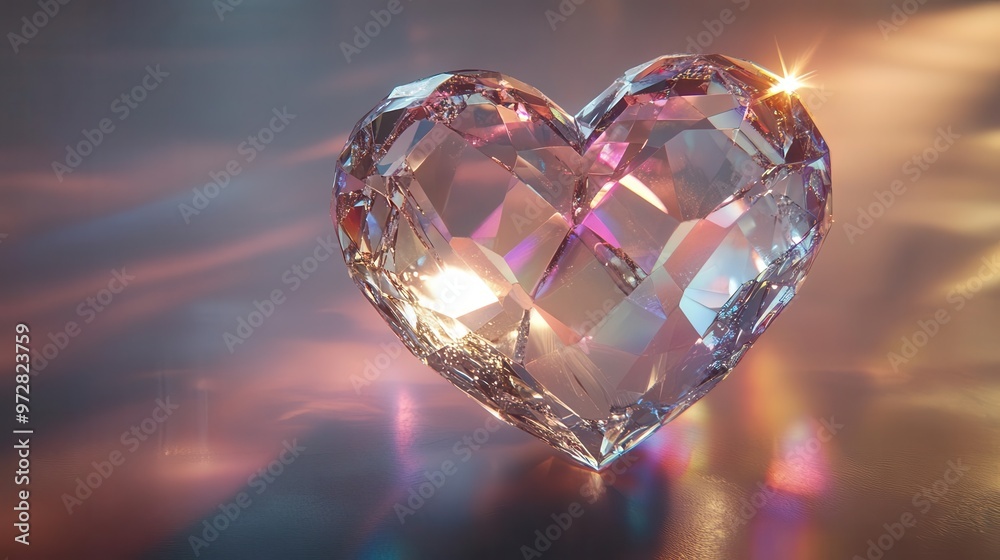 elegant 3d crystal heart translucent multifaceted heart shape floating in space soft ethereal lighting creating rainbow prism effects and delicate shadows elegant 3d crystal heart translucent multifaceted heart shape floating in space soft ethereal lighting creating rainbow prism effects and delicate shadows