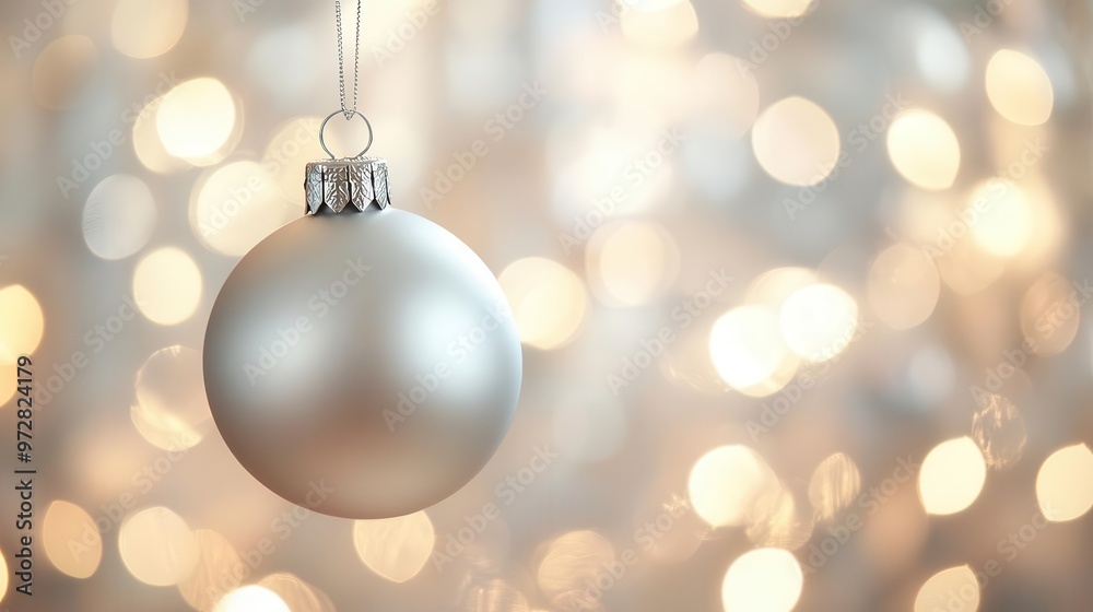 elegant blank christmas ornament in shimmering silver suspended against a soft bokeh background of holiday lights elegant blank christmas ornament in shimmering silver suspended against a soft bokeh background of holiday lights