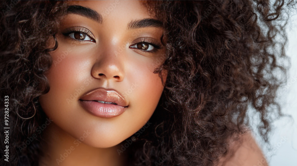 Close-up portrait of a young woman with curly hair Close-up portrait of a young woman with curly hair