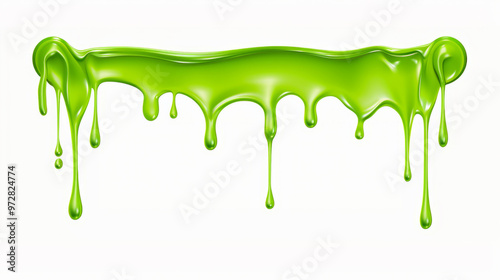 Realistic Green Slime Drips on White Background photo