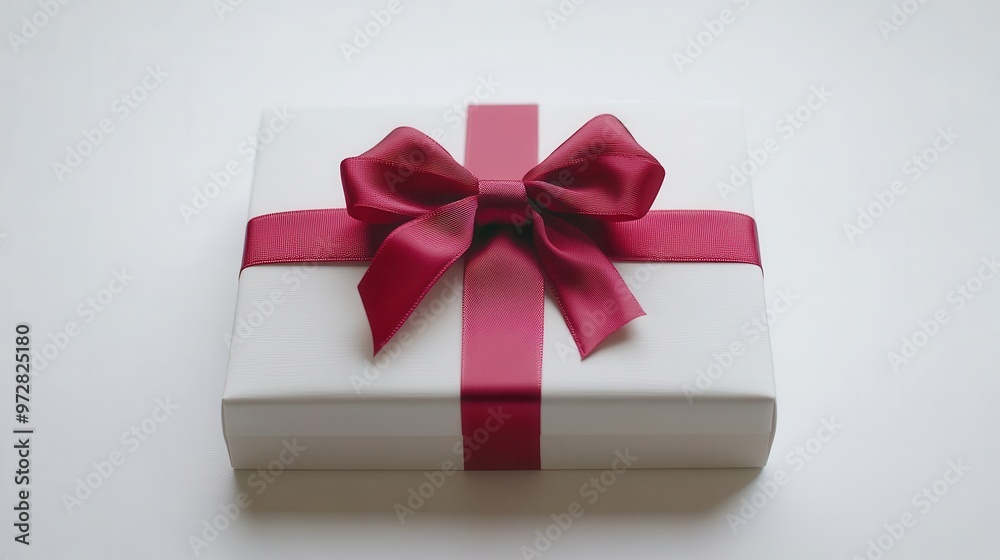 elegant gift box with flowing red ribbon crisp white background soft shadows add depth closeup details highlight luxurious texture and perfect bow elegant gift box with flowing red ribbon crisp white background soft shadows add depth closeup details highlight luxurious texture and perfect bow