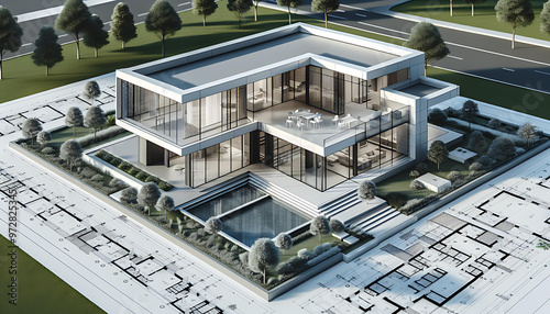 modern house model on architecture floorplan