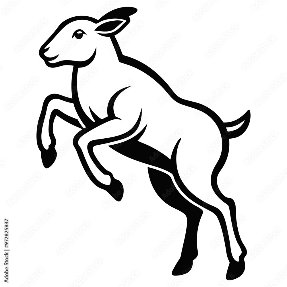 Jumping line art sheep vector, line cut sheep, silhouette vector illustration