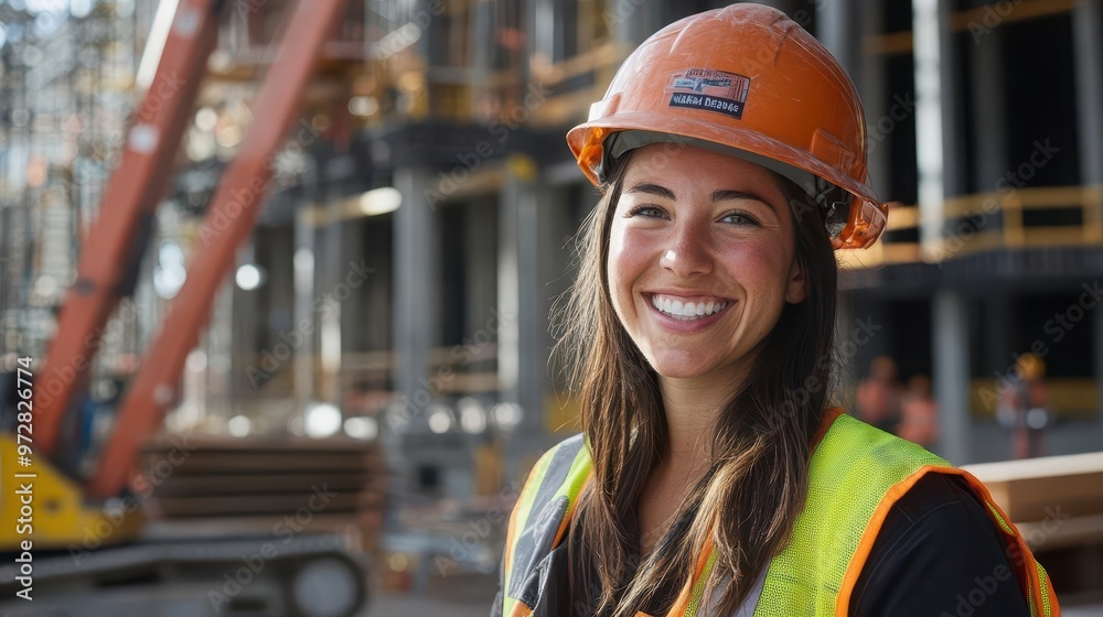 empowered worker confident female construction worker in full ppe flashes a bright smile on the job site her pose exudes strength and competence challenging stereotypes in a maledominated field empowered worker confident female construction worker in full ppe flashes a bright smile on the job site her pose exudes strength and competence challenging stereotypes in a maledominated field