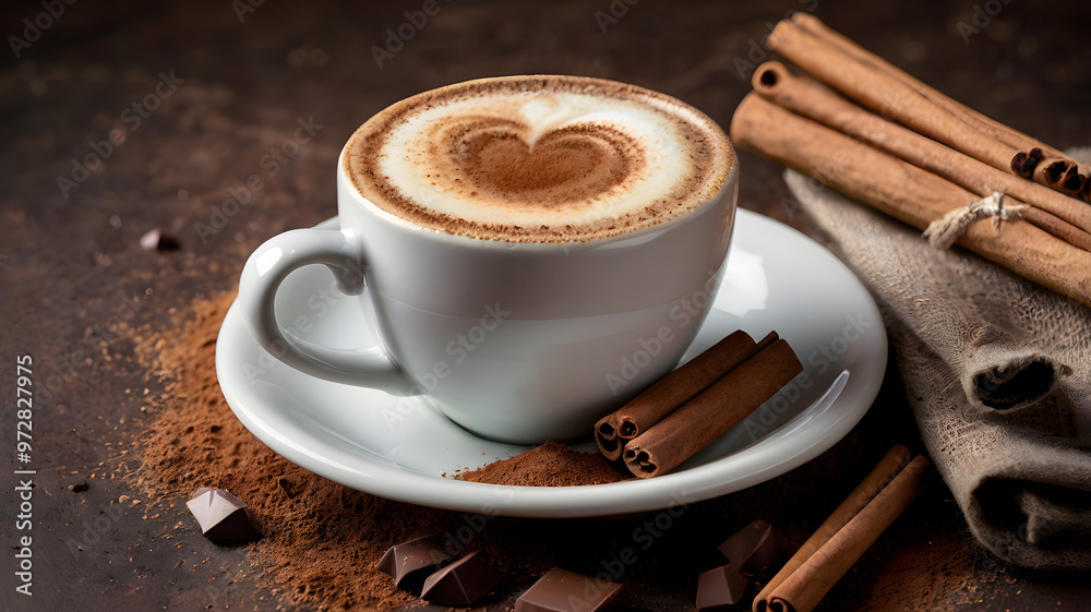 hot cup of coffee with cinnamon sticks on top of wood table, ai generated hot cup of coffee with cinnamon sticks on top of wood table, ai generated