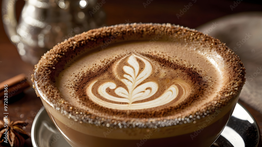 hot cup of coffee with cinnamon sticks on top of wood table, ai generated hot cup of coffee with cinnamon sticks on top of wood table, ai generated