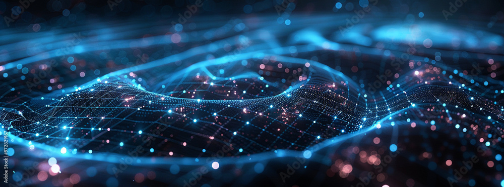 Abstract background mesh design. Computer signals run through space.