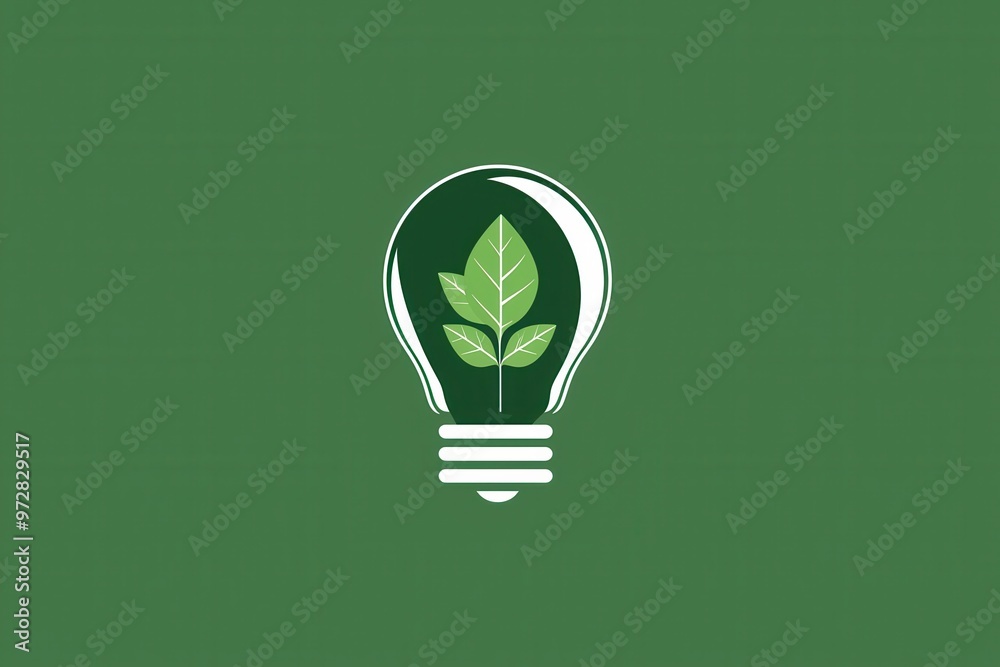 Simple logo of an LED light bulb with a green leaf symbolizing eco-friendly energy on a solid background Simple logo of an LED light bulb with a green leaf symbolizing eco-friendly energy on a solid background