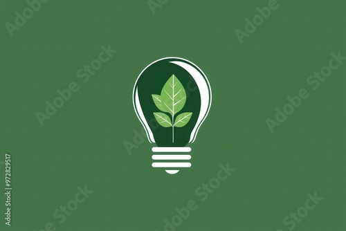 Simple logo of an LED light bulb with a green leaf symbolizing eco-friendly energy on a solid background photo