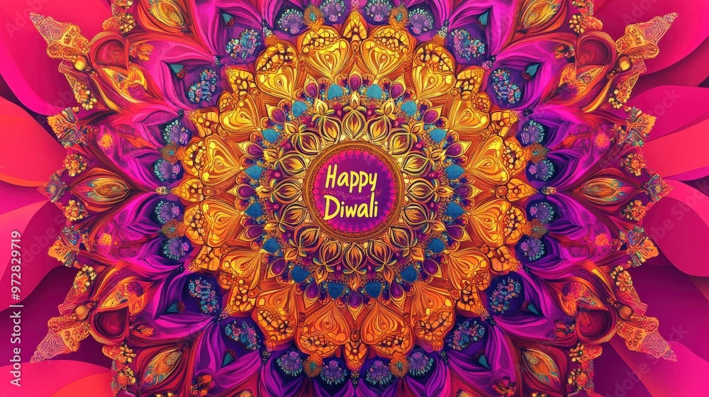 Happy Diwali Design with Gold and Purple Mandalas Happy Diwali Design with Gold and Purple Mandalas