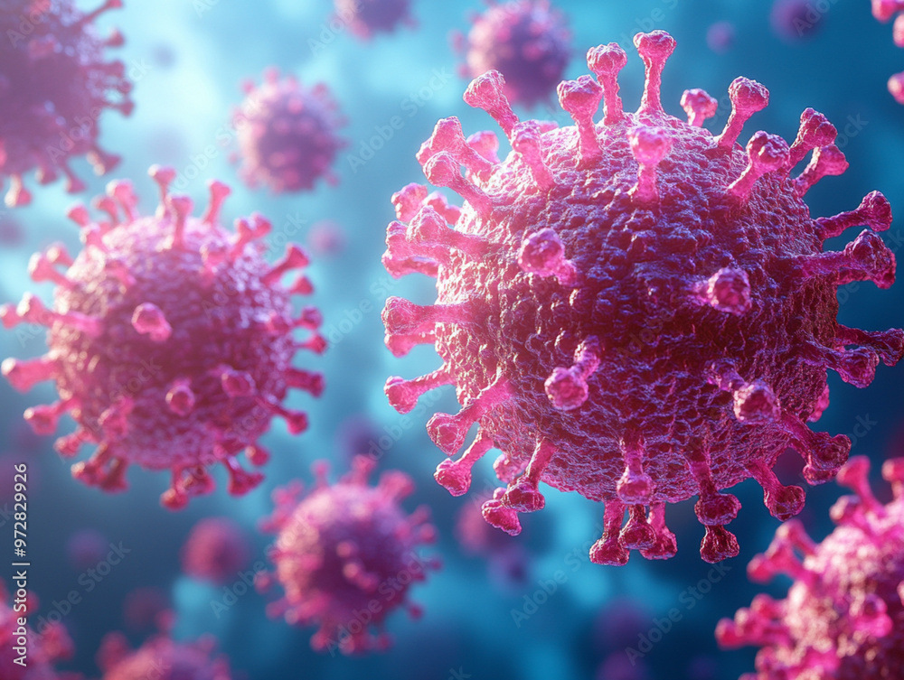 Render visualization of a generic virus, such as Covid, HIV, or other viral disease or infection Render visualization of a generic virus, such as Covid, HIV, or other viral disease or infection