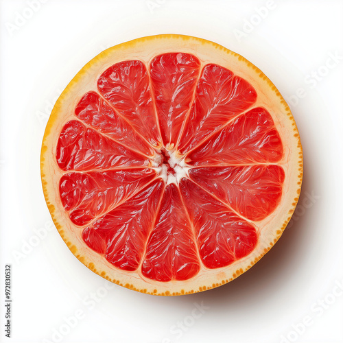 Close-up of fresh grapefruit slice isolated on white background