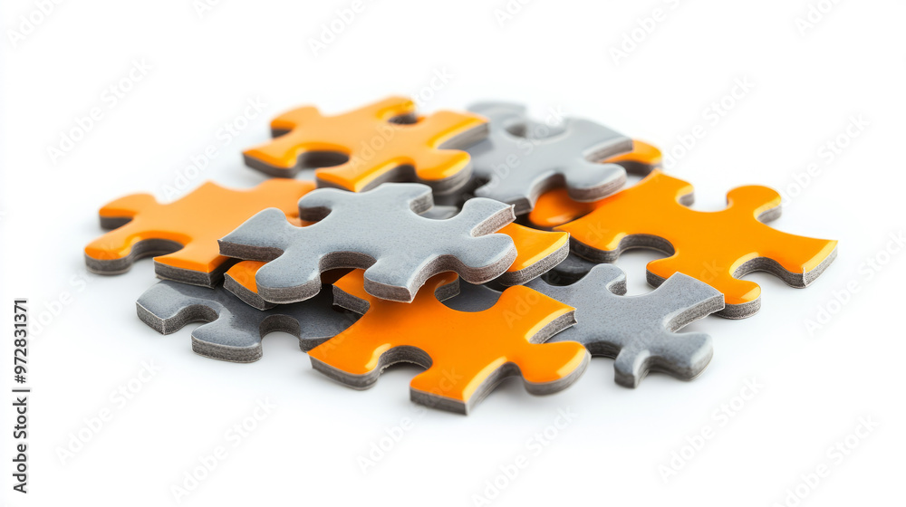 Obraz premium A puzzle with a final piece being placed, showing problem-solving and the achievement of a goal, isolated on a white background