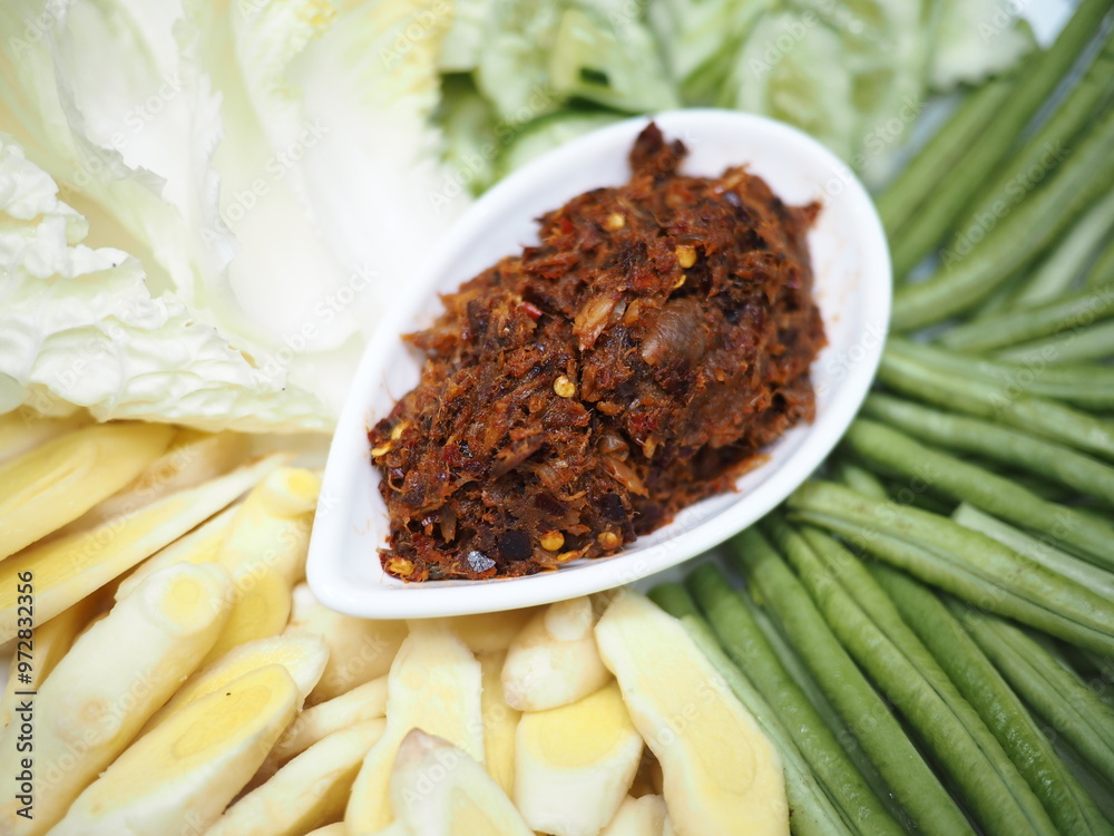 Nam Prik Pao, or Thai roasted chili paste, is a rich and smoky condiment made from dried chilies, garlic, shallots, shrimp paste, palm sugar, and tamarind. Nam Prik Pao, or Thai roasted chili paste, is a rich and smoky condiment made from dried chilies, garlic, shallots, shrimp paste, palm sugar, and tamarind.