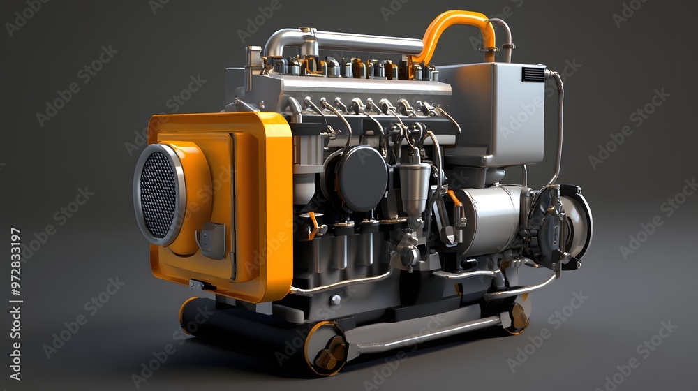 35. **High-resolution 3D model of a small engine used in portable generators with visible fuel tank 35. **High-resolution 3D model of a small engine used in portable generators with visible fuel tank