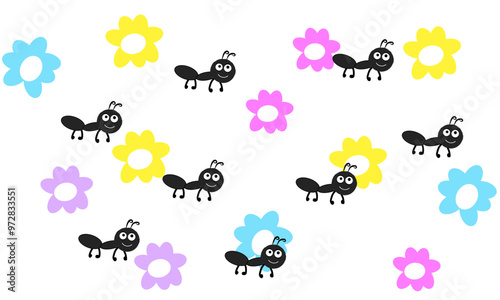 set of ant cute with flower