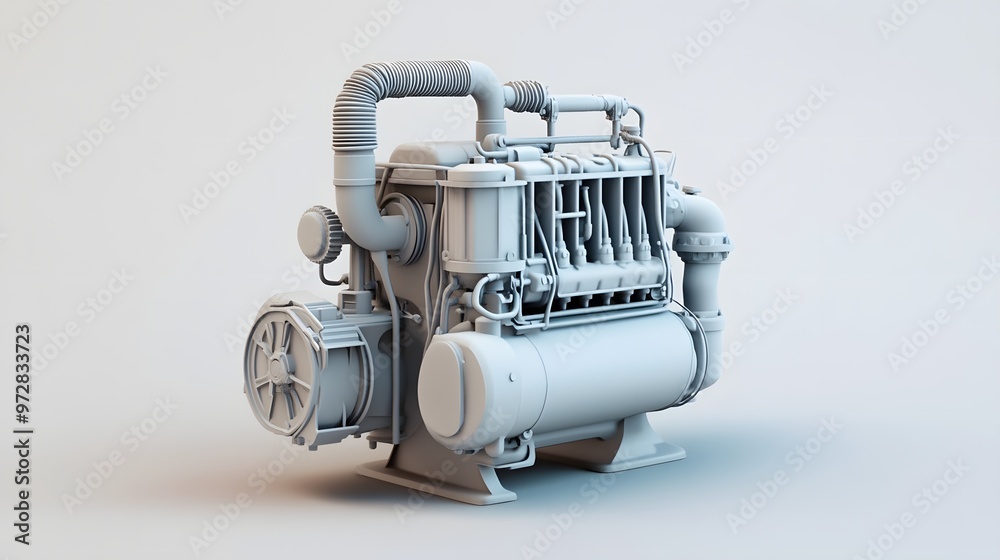 35. **High-resolution 3D model of a small engine used in portable generators with visible fuel tank 35. **High-resolution 3D model of a small engine used in portable generators with visible fuel tank