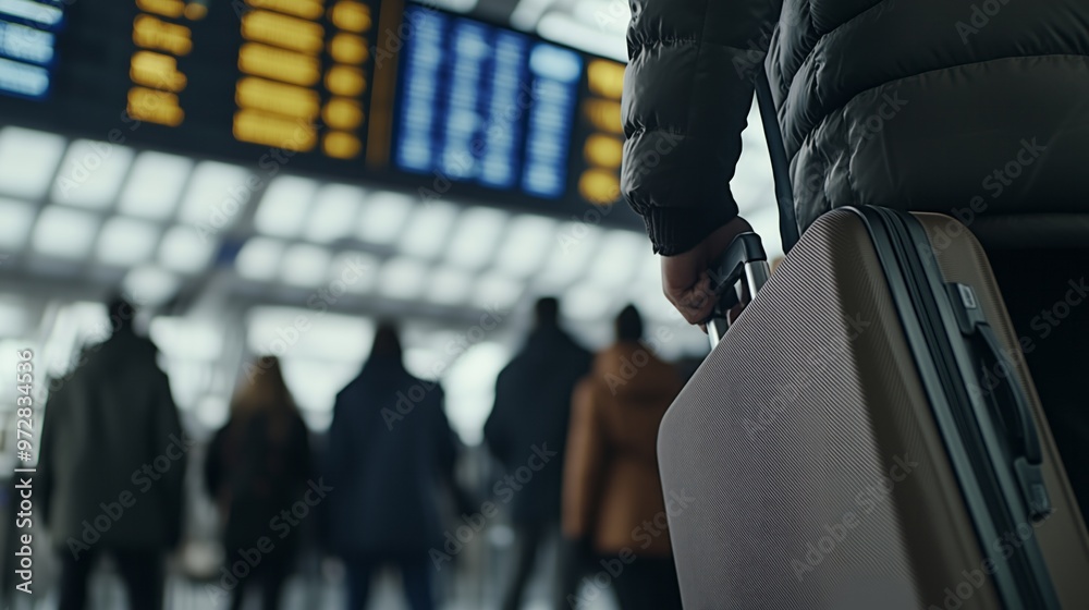 Fototapeta premium Close-up of a man holding a suitcase at an airport