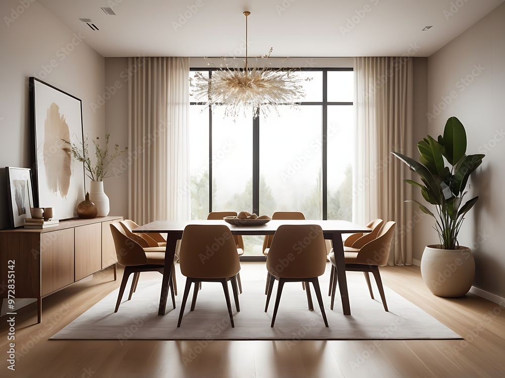 Fototapeta premium Modern Elegance: A Warm and Inviting Dining Room Design