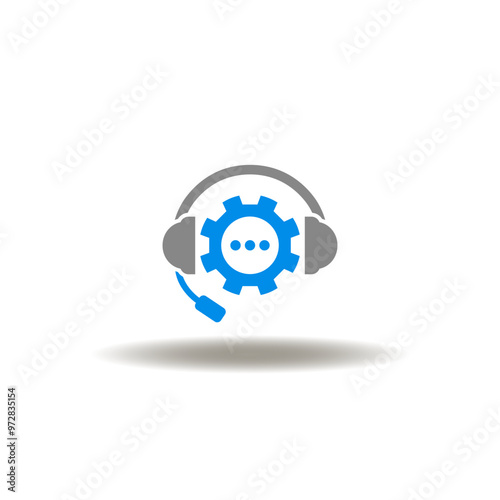 Vector illustration of headphones and gear talk balloon. Symbol of after sales service. Icon of support service.