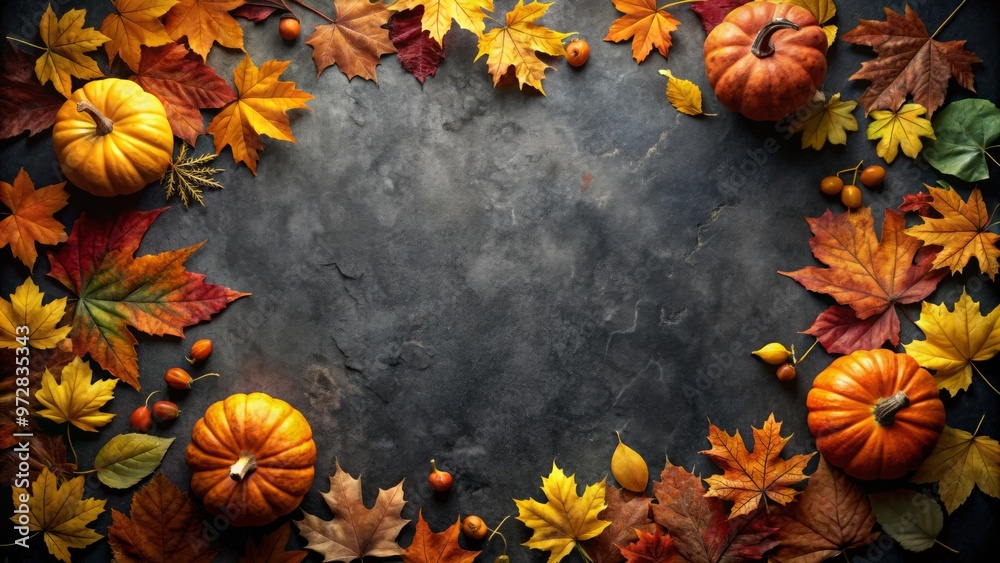 Dark and moody autumnal Halloween border with natural textures and falling leaves Dark and moody autumnal Halloween border with natural textures and falling leaves