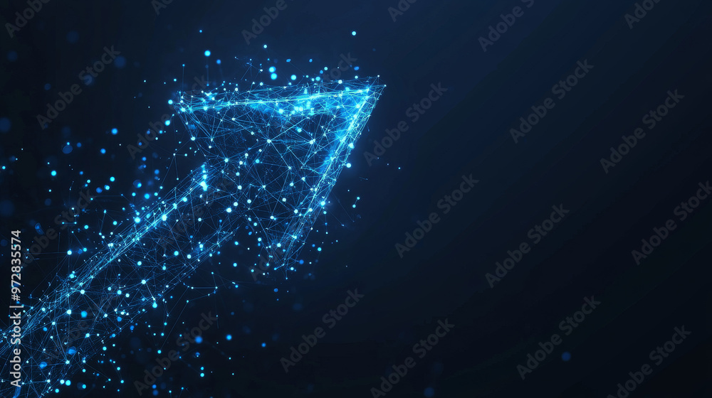 A dynamic set of digital abstract arrows, rendered in a futuristic low poly wireframe style, showcasing growth and progress. The arrows are isolated and depicted with glowing neon lines and connected A dynamic set of digital abstract arrows, rendered in a futuristic low poly wireframe style, showcasing growth and progress. The arrows are isolated and depicted with glowing neon lines and connected
